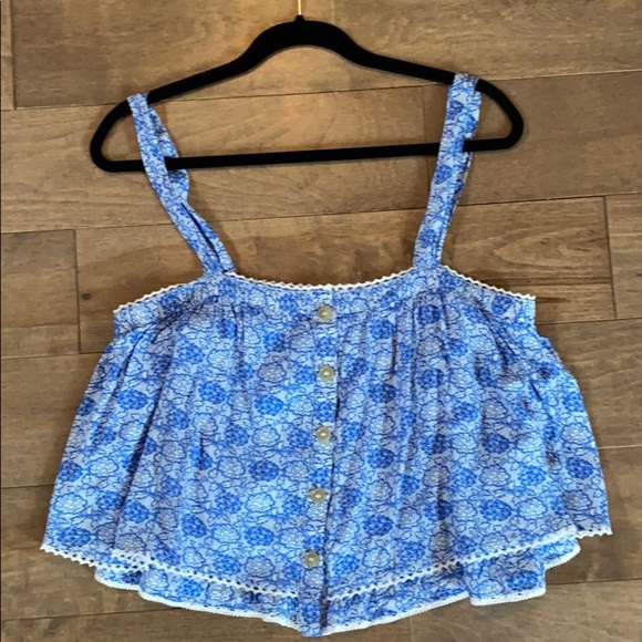 Free People | Blue Flower Print Crop Top - Picture 2 of 5